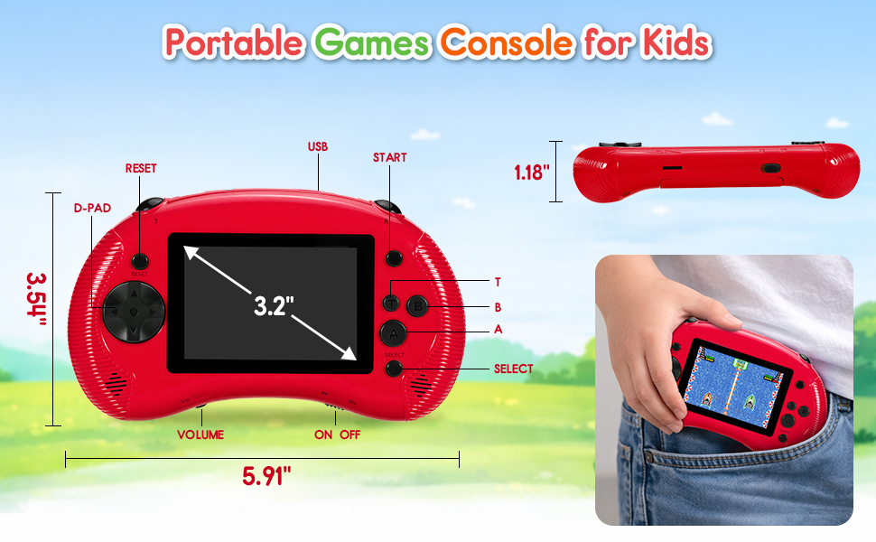 Handheld Game for Kids, 3.2&amp;#34; HD Screen with 213 Retro Video Games