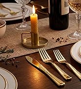 WDF300 Pieces Gold Plastic Silverware - Heavy Duty Disposable Cutlery Set Plastic Gold Silverware...