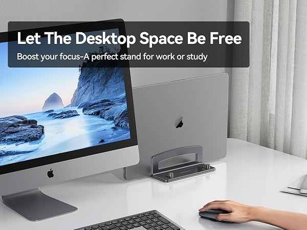 Vertical Laptop Holder frees up desktop space, boosts focus, perfect for work or study.