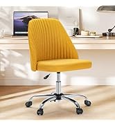 Sweetcrispy Armless Vanity Chair, Cute Comfy Home Office Desk Chair with Wheels, Modern Upholster...