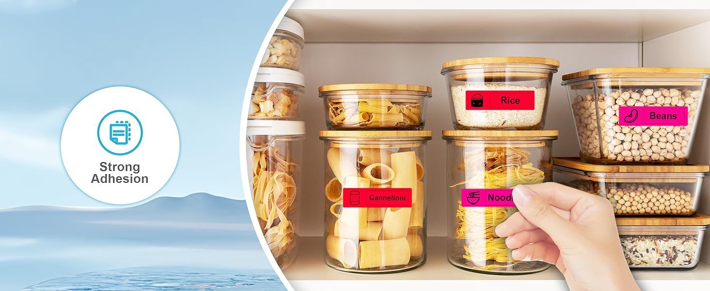 Self-Adhesive Label Tape, Black on Pink, Blue, Yellow Sticker Thermal Paper, Pure color label