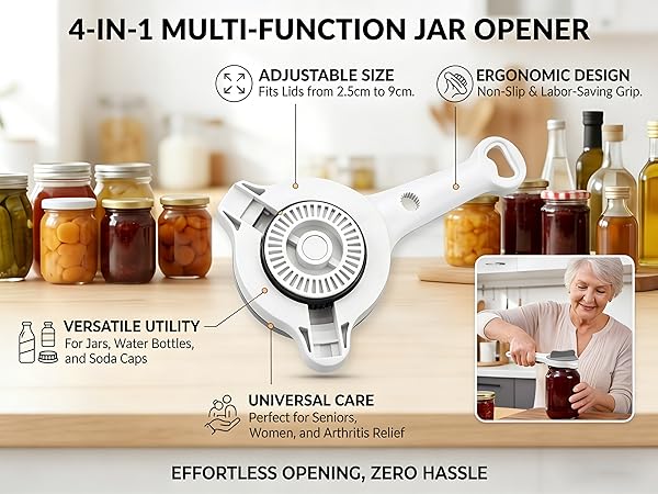 Jar Opener with Non Slip Teeth for Seniors &amp;amp; Those, Fits Kitchen Jars, Sauces, Bottles &amp;amp; Cans