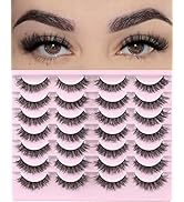 FARRED Natural Lashes Short Eyelashes Wispy False Mink Lash Pack 14 Pair Natural Look Fluffy Cat ...