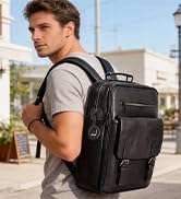 BBMars Smart Anti-Theft Backpack: Biometric Lock, Support Find My (iOS Only), Luxury Black Leathe...