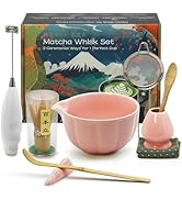 Matcha Whisk Set Incl. Ceramic Bowl With Spout, Whisk (Chasen), Stand, Bamboo Scoop, Sifter, Elec...