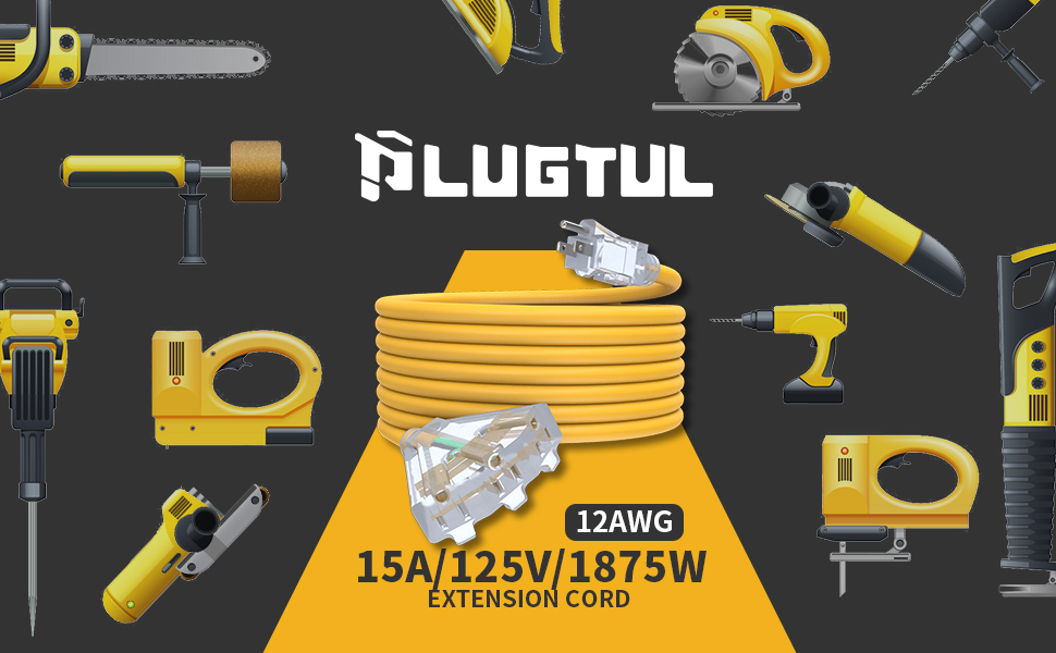 12/3 extension cord 25 50 ft waterproof 3 outlet heavy duty 15AMP extension cord 50 feet