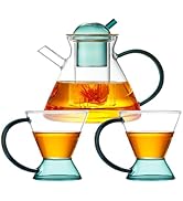 Glass Teapot Set, Glass Teapot Set With 2 Glass Cups, Tea Pots For Tea Party,Glass Tea Kettle Sto...