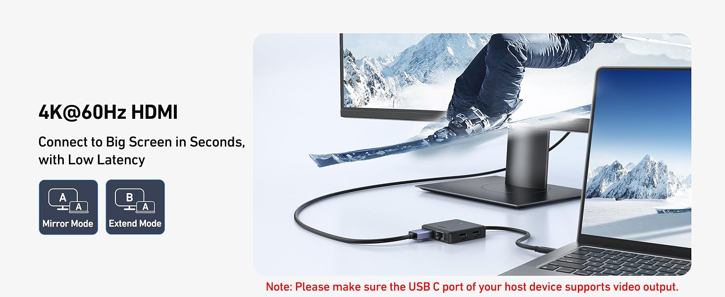 BENFEI USB C HUB 6in1 with HDMI(4K@60Hz), 100Mbps Ethernet, 100W PD, 1*USB 3.2 &amp; 2*USB 2.0