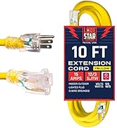 Lone Star Cords 10 Ft 12/3 SJTW Lighted End Heavy Duty Yellow Outdoor Extension Cord with 3 Prong...