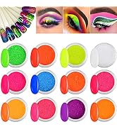 Kalolary 12 Colors Pigment Nail Powder Fluorescent Powder, Color Nail Pigments Dust Nail Glitter,...