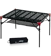 iClimb Extendable Folding Table Large Tabletop Area Ultralight Compact with Hollow Out Tabletop a...