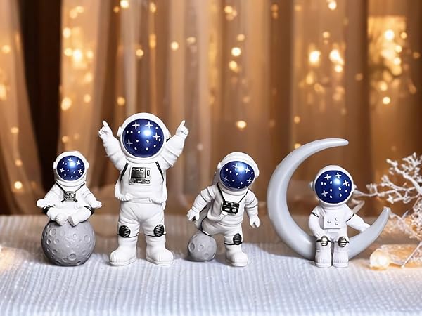 blue astronaut statues