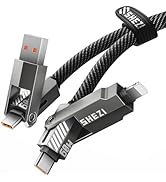 SHEZI [Upgraded 4 in 1 5FT USB C Lightning Cable, Nylon Braided Fast Charging iPhone iPad Charger...