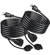 [2PACK] Black Garden Outdoor Weatherproof Power Extension Cord - 6FT Waterproof 3 Prong 16 Gauge ...