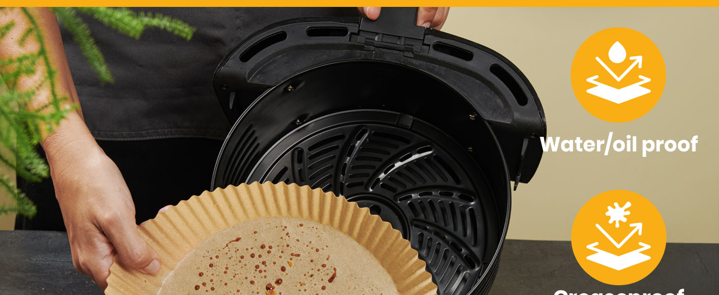 Air fryer liners for ninja style baskets offering a precise round fit during cooking.