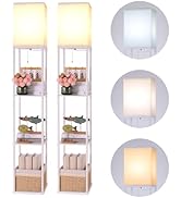 Gupuzm Floor Lamp with Shelves, 4 Layer Square Standing Lamp with 3 Color Temperature Bulb, Corne...