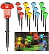 LIANGLOME Solar Garden Lights Outdoor - 4 Colors 12 Pack Mushroom Solar Pathway Lights IP65 Water...