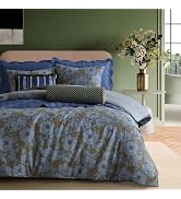 Ted Baker Floral Comforter Set King - 3-Piece Cotton - Mood, Blue/Olive Green