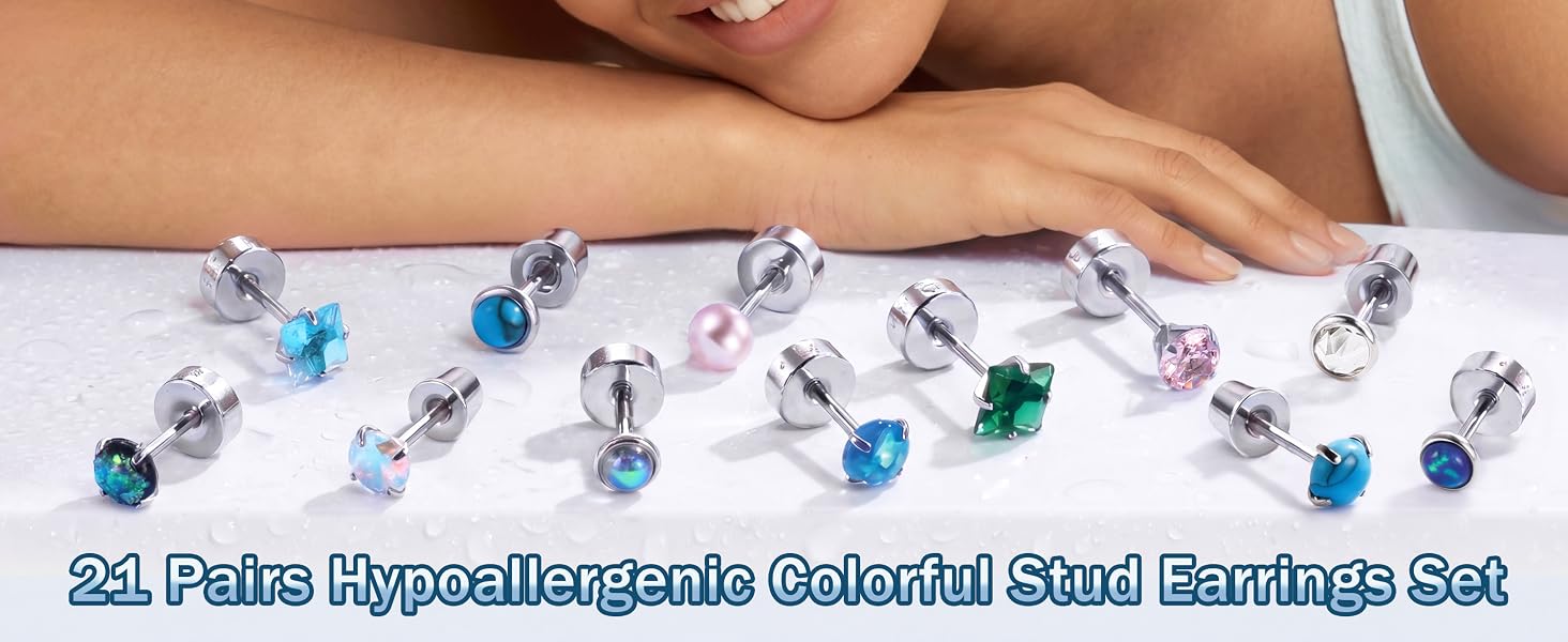 Hypoallergenic Surgical Steel Earrings - Flat Back Stud Earrings for Women