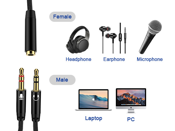 3.5mm female to dual 3.5mm male audio adapter