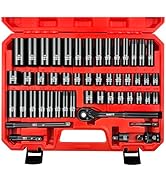 WETT 50Pcs 3/8" Drive Impact Socket Set, SAE/Metric, Deep/Shallow Sockets, with Adjustable Ratche...