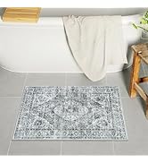 Uphome Gray Bath Mat, Distressed Farmhouse Boho Bathroom Rugs, Super Cozy Velvet Small Bathroom M...