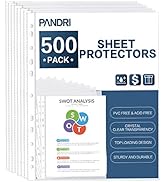 Sheet Protectors, PANDRI 500 Pack Clear Heavy Duty Plastic Page Protectors Sheet Reinforced 11-Ho...