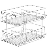 2 Tier Clear Organizer with Dividers for Cabinet, Shlef, Counter - MultiUse Slide-Out Storage Con...