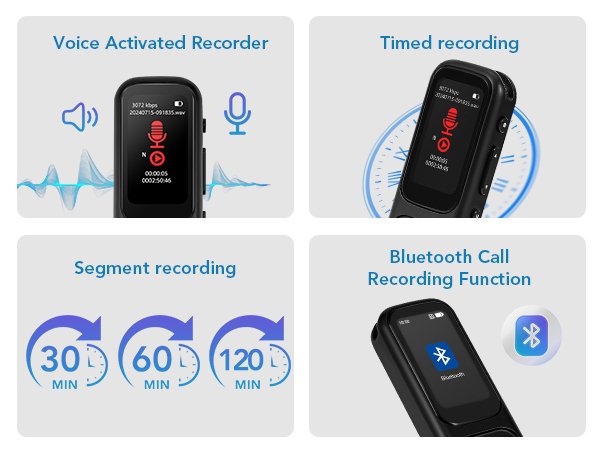 Voice Activated Recorder/Timed recording/Segment recording/Bluetooth Call Recording
