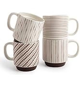 DOWAN Stackable Coffee Mugs, 12 oz Ceramic Coffee Mug Set of 4, Coffee Cups with Geometric Patter...