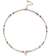 RINHOO Dainty Stone Beaded Necklace for Women - Minimalist Tiny 18K Gold Plated Stainless Steel N...