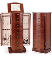 Giantex Large Jewelry Armoire Cabinet with 8 Drawers & 2 Swing Doors 16 Hooks Top Mirror Boxes, S...