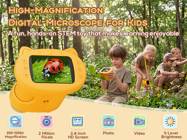 1000X Digital Microscope for Kids Handheld Mini Pocket Microscope 2MP Camera, STEM Educational Toy