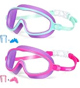 Seago Swim Goggles 2 Pack Anti-Fog Anti-UV Wide View Swimming Goggles for Kids 3-14