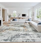 Area Rug 9x12 Living Room Rug Washable: No-Slip Modern Abstract Soft Thin Large Grey Rugs Indoor ...