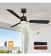 OPONL Black Ceiling Fan with Light 52inch, Low Profile, Remote Control, Downrod Mount, Noiseless,...