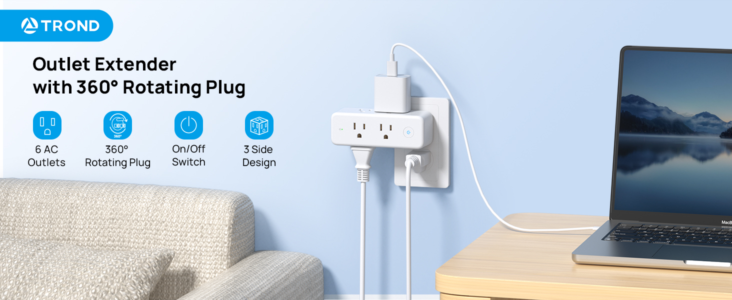 outlet extender with 360° rotating plug