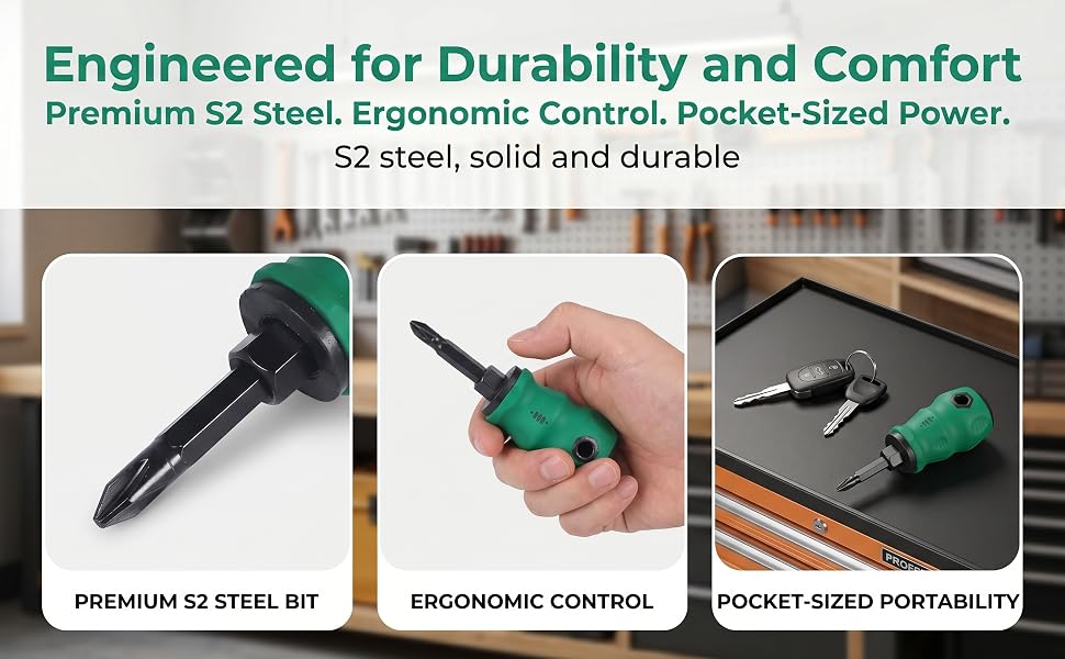 Stubby Screwdriver Set, Phillips &amp;amp; Flat Head Mini Screwdriver