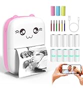 LabelMore Inkless Sticker Printer, Mini Pocket Printer with 13 Rolls Thermal Paper, Mini Thermal ...