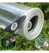 8' x 16' Clear Waterproof Tarp, 14 Mil 400g/m² Transparent Heavy Duty PVC Vinyl Tarpaulin Cover w...
