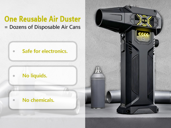 FE-J35 Rechargeable Air Duster, safe for electronics, no liquids or chemicals.
