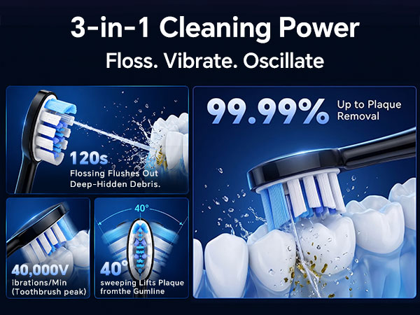 3-in-1 Cleaning PowerFloss. Vibrate. Oscillate