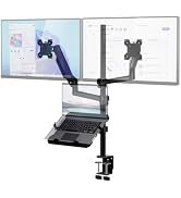 WALI Dual Monitor and Laptop Stand for 17" Notebook and 32" Screens | 3-in-1 Adjustable Monitor M...