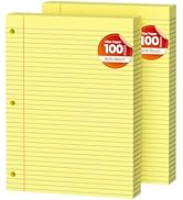 Yellow Loose Leaf Paper 200 Sheets Colored Filler Paper 2 Pack 8 * 10.5 College Ruled Paper 3-Hol...