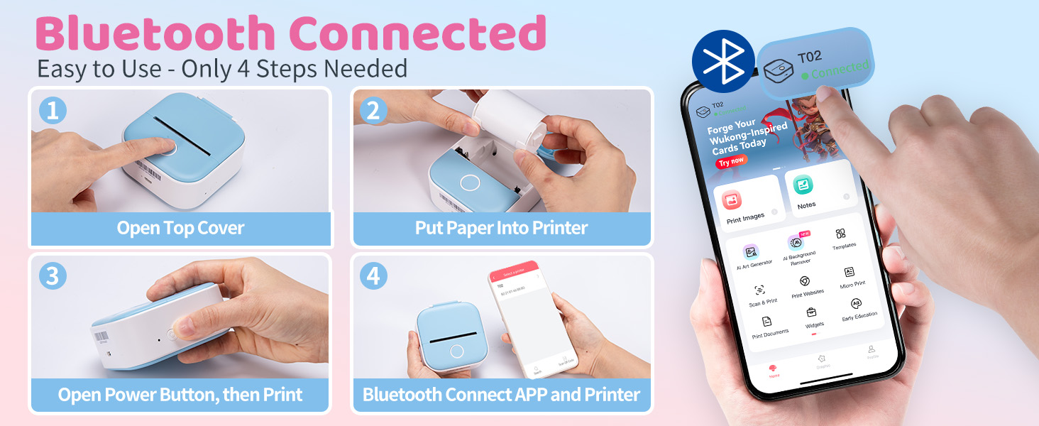 mini printerT02 Mini Sticker Printer - Wireless Sticker Maker Machine