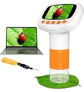 Pocket Kids Microscope for Over 3 Years Old, 1000X Handheld Microscope for Kids w/2''IPS Digital,...