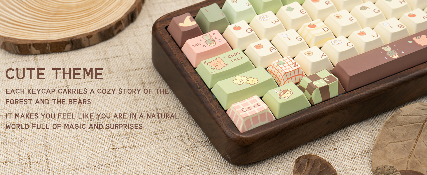 Cute Keycaps, Dye Sublimation PBT Customized keycaps, Cherry Profile Keycaps Cartoon Bear Keycap Set