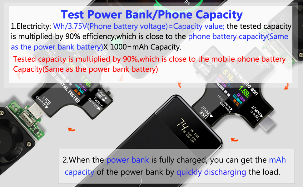 Tester Power bank/phone capacity