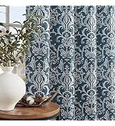 jinchan Room Darkening Curtains for Bedroom Blue Damask Curtains 84 Inches Long for Living Room B...