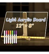AMUSIGHT Acrylic Dry Erase Board with Light, 12” X 8” LED Note Board with Colors, Light up Clear ...